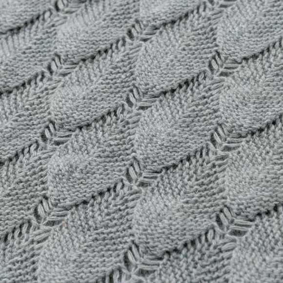 Gray Turtleneck Textured Scallop Knit Sweater - Picture 7 of 7